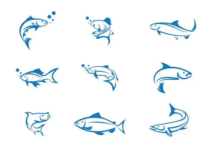 矢量深蓝色游动的鱼简笔画创意设计