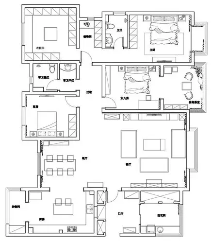 尚书苑四室两厅240大平层户型5号楼小区装修案例——平面设计方案尚书