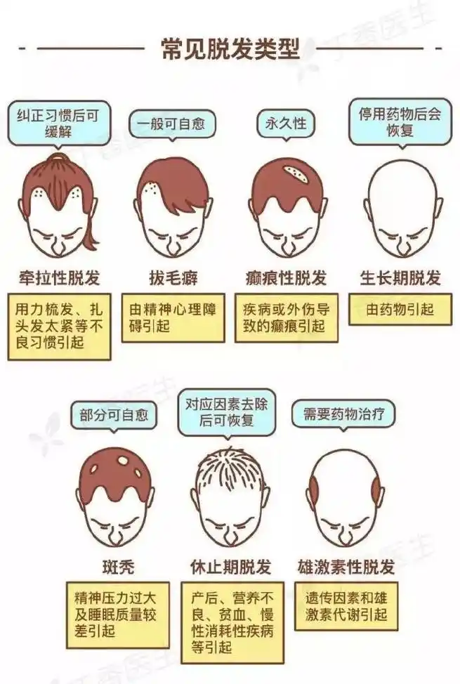 健康丨常见的脱发类型有 7 种,分别应该怎么治疗呢