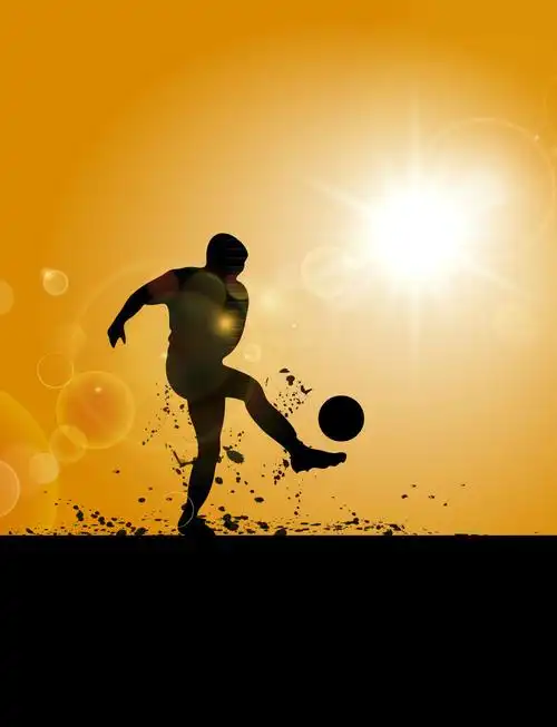 太阳下踢足球的男子剪影矢量图_体育运动_懒人图库