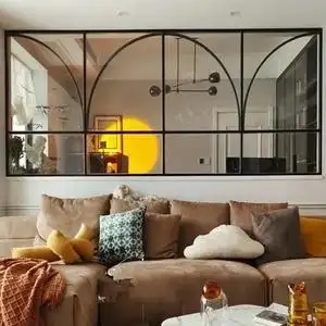 创意复古铁艺采光假窗户可定制室内客厅长虹玻璃装饰隔断壁饰镜子