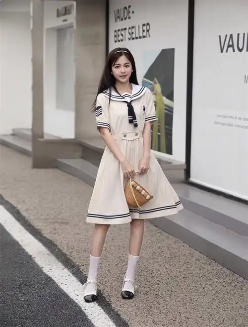 森女日系部落学院风气质少女jk制服连衣裙海军领a字裙水手服夏… - 17