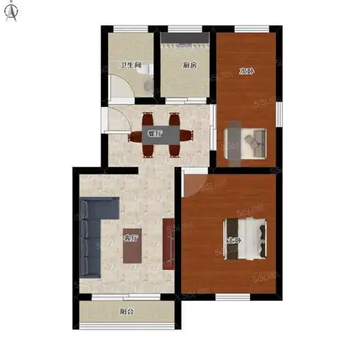 文二路66号2室2厅户型图