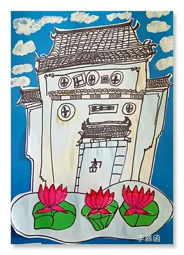 非常复杂丰富的马头墙装饰,荷花的涂色也非常好