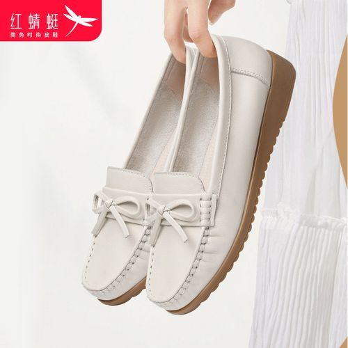 红蜻蜓女鞋平底单鞋乐福鞋圆头平底妈妈鞋厚底坡跟护士鞋子通勤鞋
