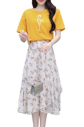 过膝漂亮连衣裙套装今年流行的淑女装夏天穿衣服有气质什么样夏 - 三