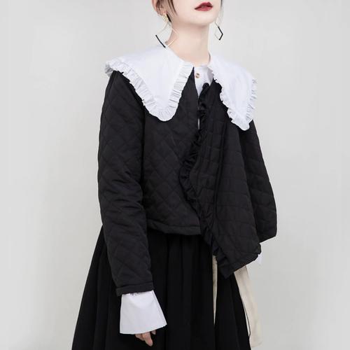 2021春季设计少女系实穿保暖短外套女宽松菱格棉服女 短上装1273