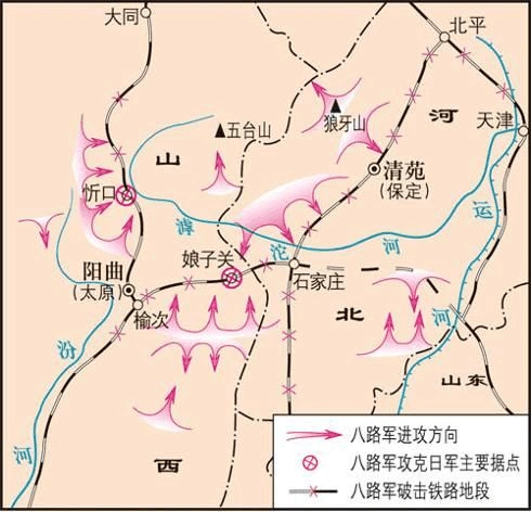 台儿庄战役示意图                 百团大战形势图 (1)台儿庄战役