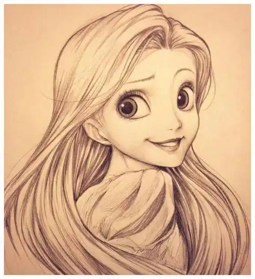 当迪士尼公主变为素描的风格时,长发公主被描绘得太美了!