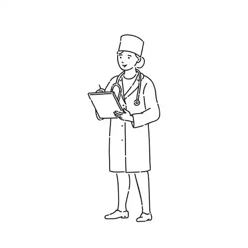 女医生在专业制服线艺术插画下载