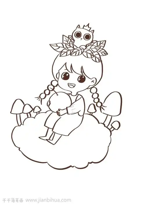 自由自在的小女孩简笔画