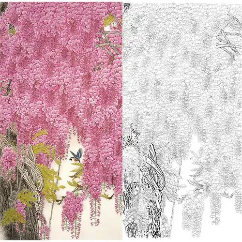 竖幅工笔花鸟白描底稿周彦生紫藤紫气春来多种白描尺寸可选qn03