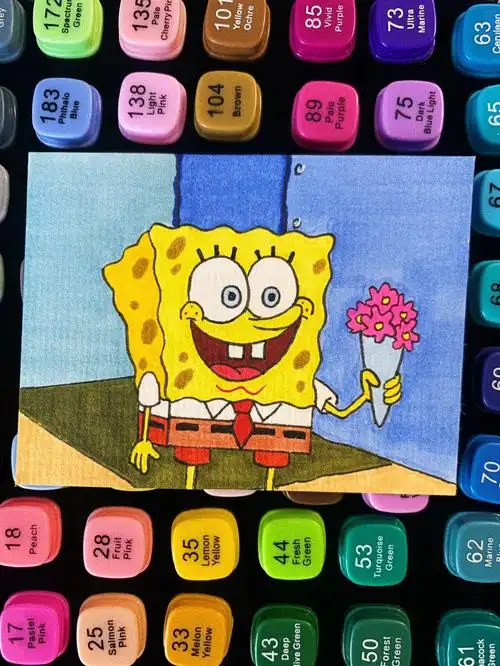 马克笔画请收下我的花花附线稿色号