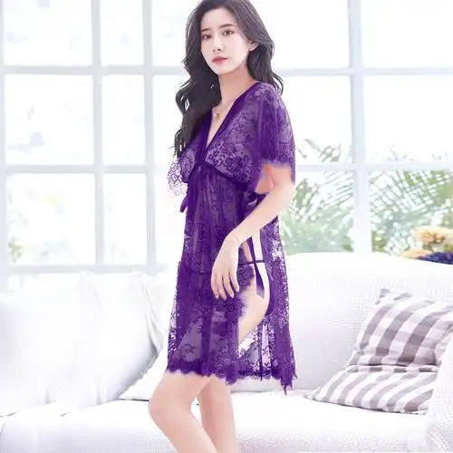 新款蕾丝性感睡衣成人情趣内衣透视装出口欧美女诱惑开叉中长睡裙