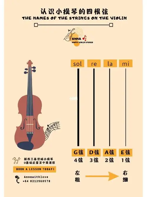清楚认识小提琴95的四根弦,知道每一根弦的音名和唱名是入门的基础