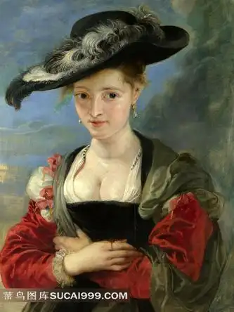 欧洲戴帽子的贵妇油画图片 - 菜鸟图库