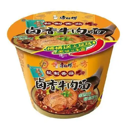 方便面 康师傅秘制香菇卤香牛肉面117克桶装