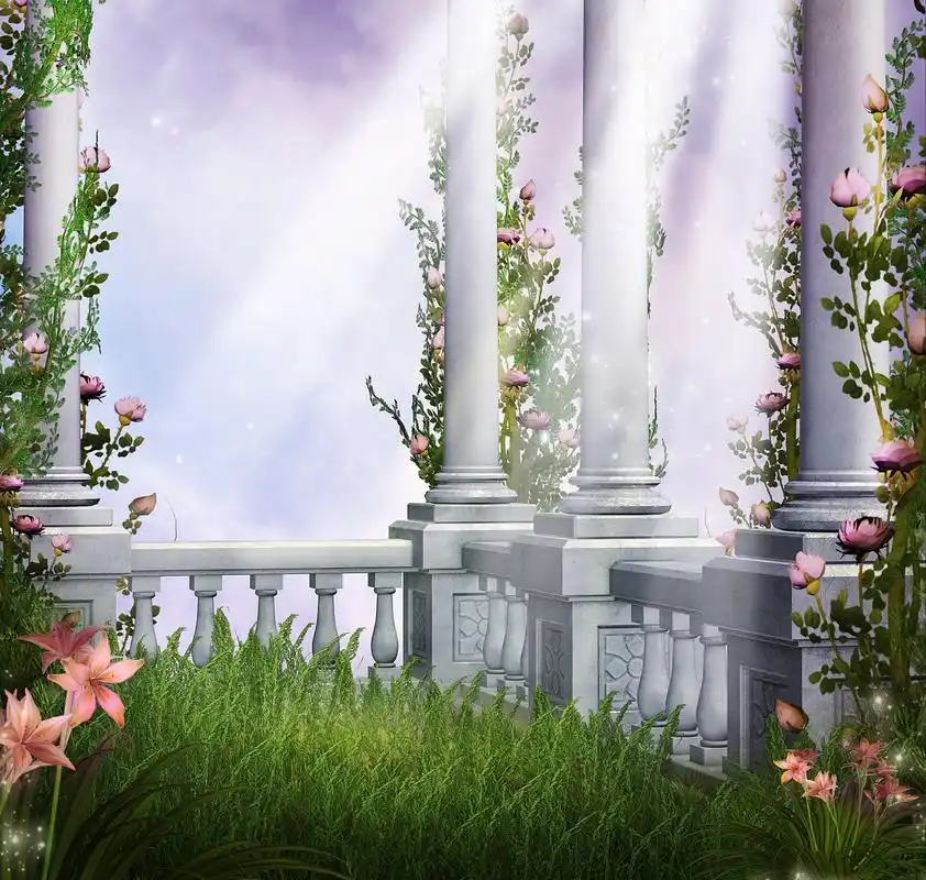 梦幻童话森林中漂亮的小屋故事背景图片