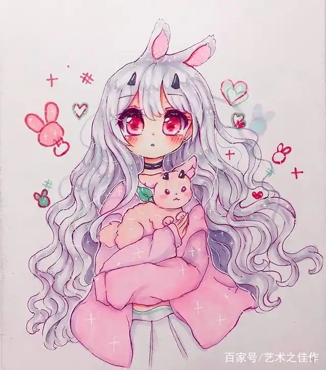 手绘人物插画,甜美可爱的卡通小女孩,好萌啊