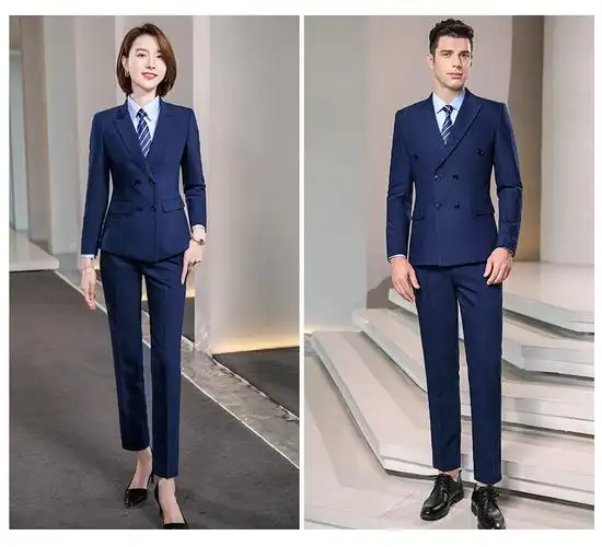 面试正装男英伦风双排扣职业西服套装高端售楼部经理销售工作服西装男