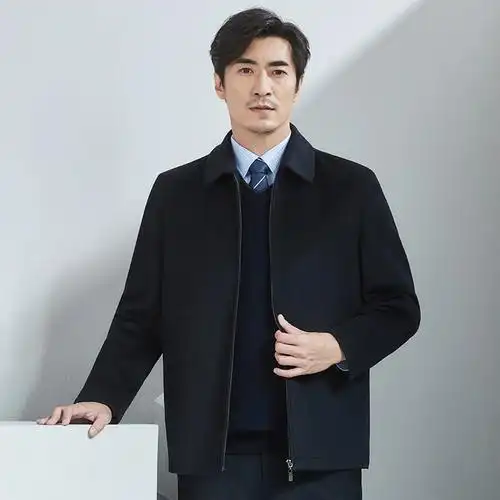 商务休闲爸爸装中老年男士全羊毛男外套羊毛夹克秋冬新款红都男装