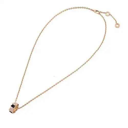 bvlgari宝格丽经典款黑玛瑙18k金玫瑰金带钻蛇形项链356554