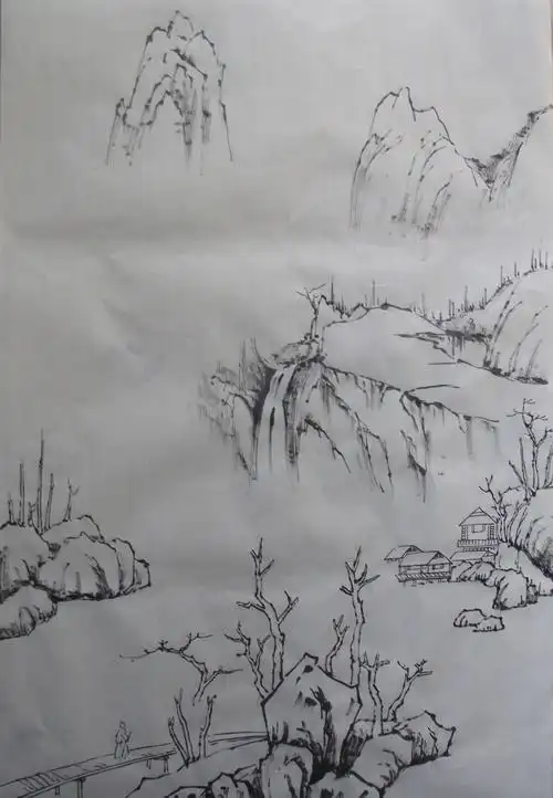 山水画教程之山里人家的创作过程
