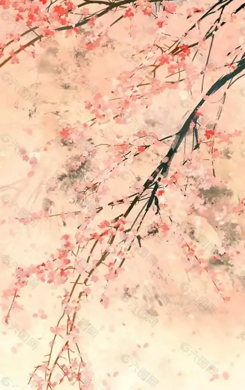 古风水墨桃花枝海报背景设计