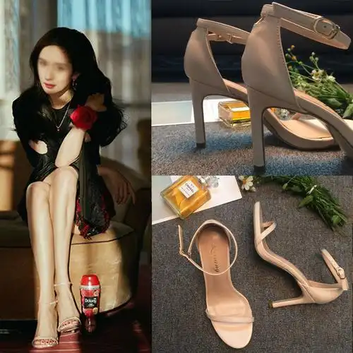 高跟凉鞋女2018新款夏季明星同款一字带凉鞋女细跟防水台高跟鞋女