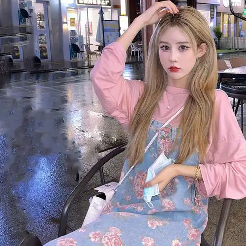 精神小妹衣服套装精神社会女装套装纯色百搭长袖防晒t恤上衣 甜辣