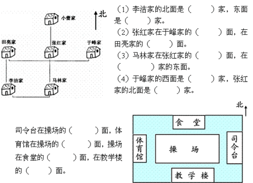 苏教版小学二年级数学《东,西,南,北》练习题