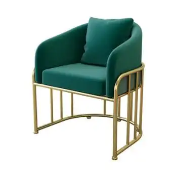 北欧风奶茶店接待室会客休息区洽谈单人铁艺沙发茶几桌椅组合墨绿色