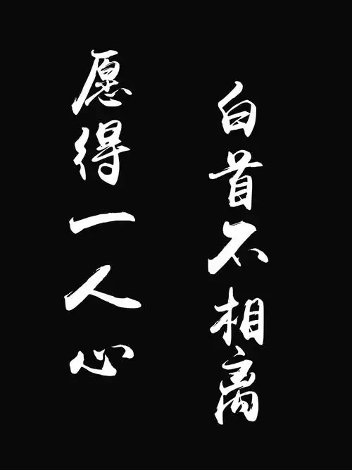 黑底白字 字体为行书的:愿得一人心,白首不相离.竖着的,两列.