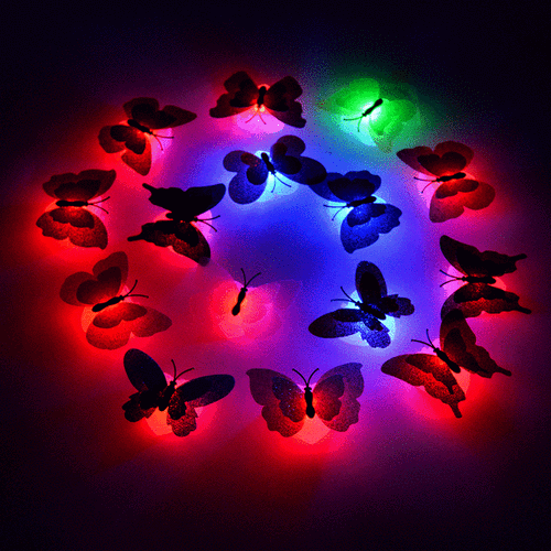 七彩混色led发光仿真小夜灯蝴蝶墙贴家居装饰立体夜光墙贴 带背胶