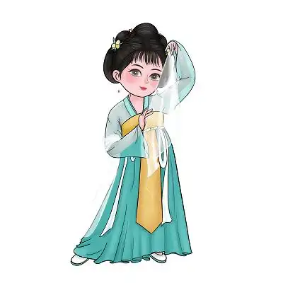 线性古风q版人物 跳舞的女孩 汉服人物舞蹈元素