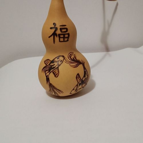 简单精致小葫芦烙画连年有余,手把件