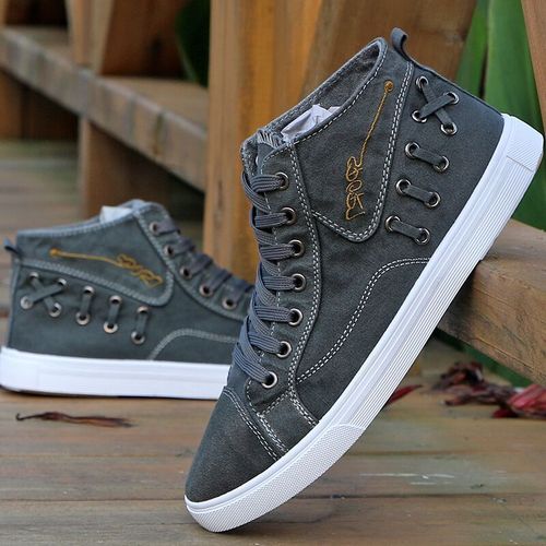 春季男鞋高帮帆布鞋男士休闲鞋子男韩版潮流透气板鞋百搭牛仔布鞋