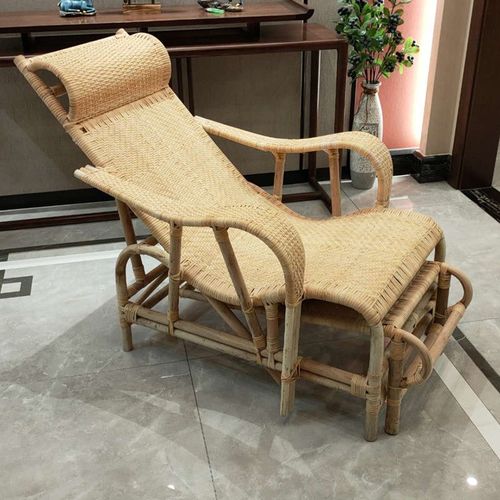 天然老式躺椅休闲纯手工编织真藤印尼竹藤午休椅老人藤躺椅 全藤加