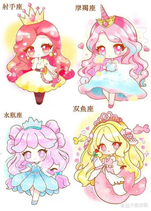 梦幻星空十二星座 小公主 梦幻星空 小公主 十二星座超可爱原创画画