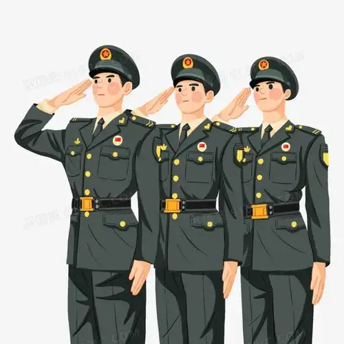 手绘插画风军人立正敬礼元素