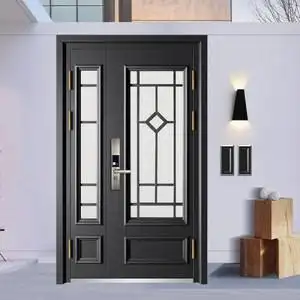 别墅大门锌合金玻璃门乡村进户门家用对开门农村自建房钢化防盗门