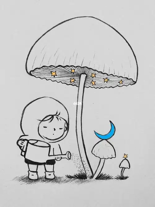 一起来画简笔画蘑菇