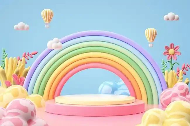 卡通彩虹舞台展示背景图片素材-各类背景-百图汇素材网