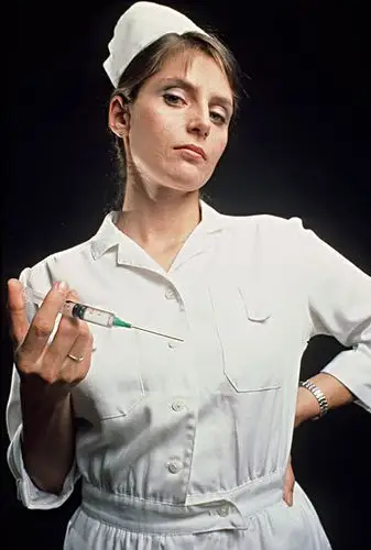 肖像,护理,拿着,皮下注射,针