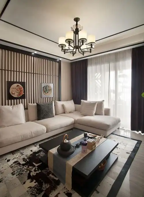 91平方米新中式风格二居中式现代家装装修案例效果图