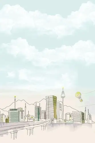 手绘线条城市海报psd分层背景