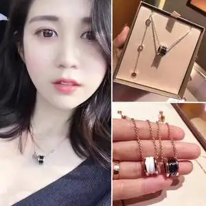 00晓雨潇潇淘宝bvlgari宝格丽小红人慈善款项链18k金黑白陶瓷吊坠