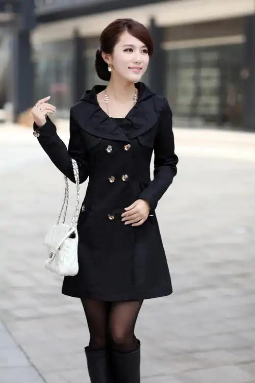 2012秋冬新款杭派女装精品女装修身连帽中长款风衣外套