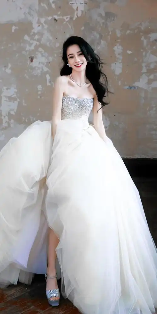 angelababy晶钻华尔兹抹胸礼裙##杨颖晶钻公主裙