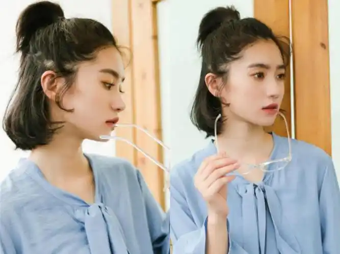 清纯的韩式短发半扎式丸子头可爱又迷人